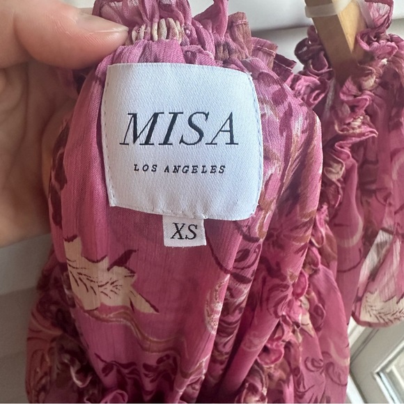 MISA Los Angeles Pink Floral Vola One Shoulder Ruffle Midi Dress - Size S - Picture 5 of 8